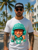 Men’s Grooveman Bling Teal Face Graphic T-Shirt – Black or White Streetwear Tee