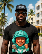 Men’s Grooveman Bling Teal Face Graphic T-Shirt – Black or White Streetwear Tee