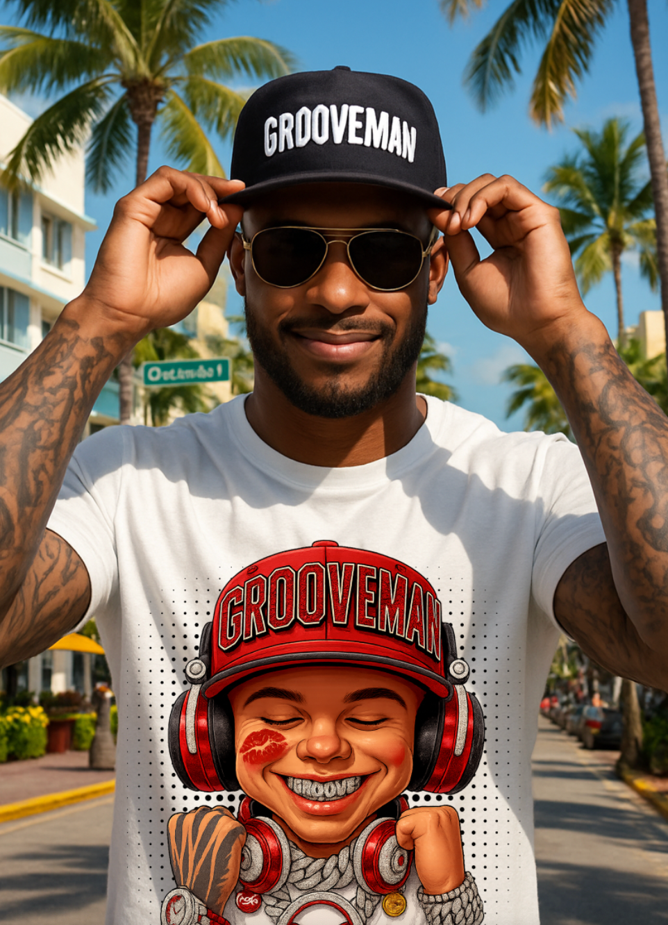 Men’s Grooveman Bling Red Face Graphic T-Shirt – Black or White Streetwear Tee