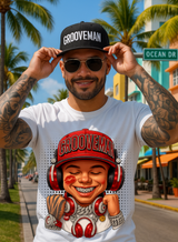Men’s Grooveman Bling Red Face Graphic T-Shirt – Black or White Streetwear Tee