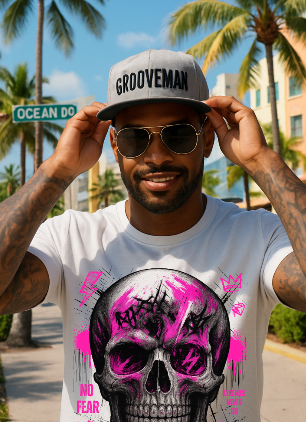 Skull Bling Rhinestone T-Shirt – Neon Pink Edition (Men’s Sizing Runs Large)