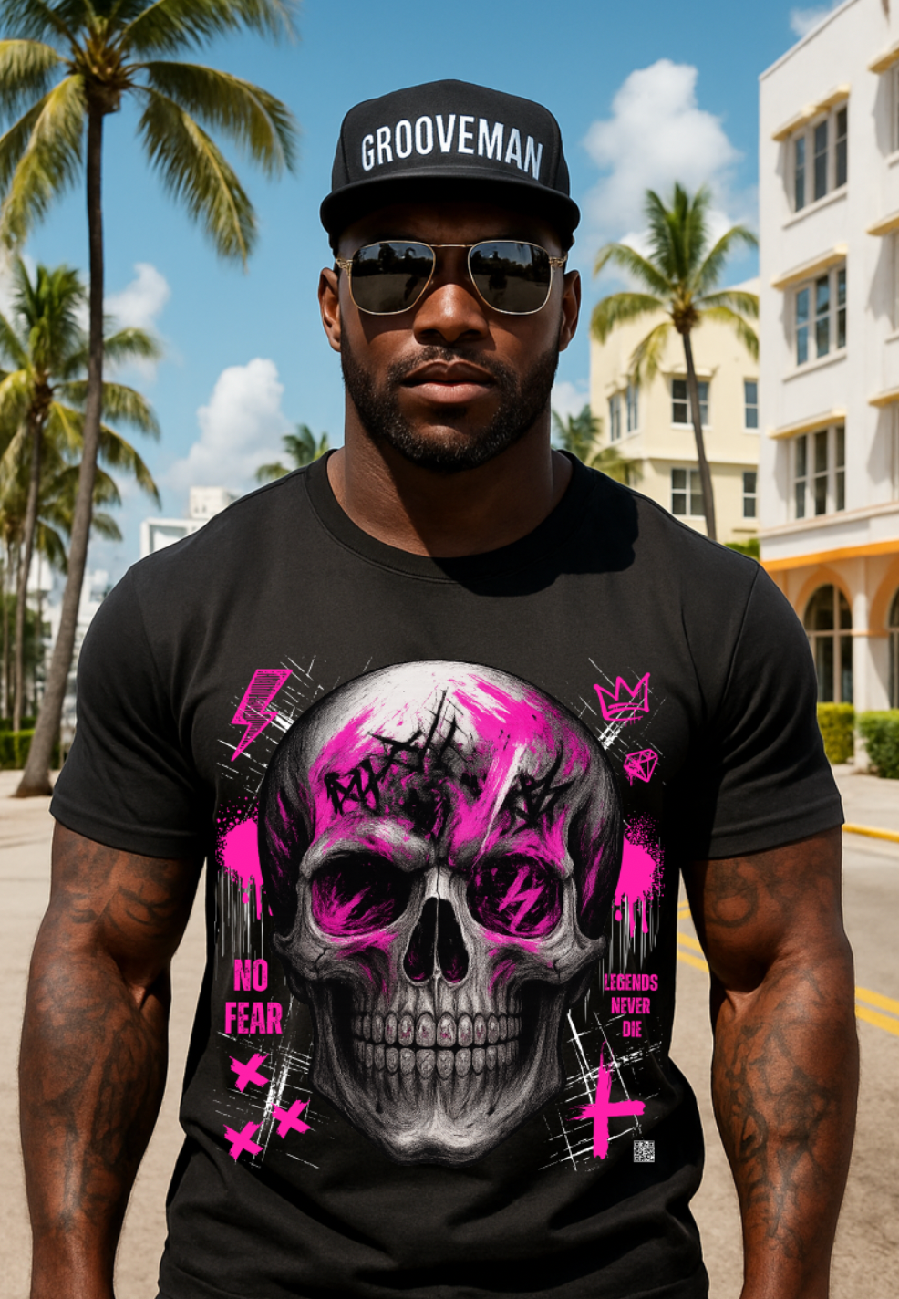 Skull Bling Rhinestone T-Shirt – Neon Pink Edition (Men’s Sizing Runs Large)