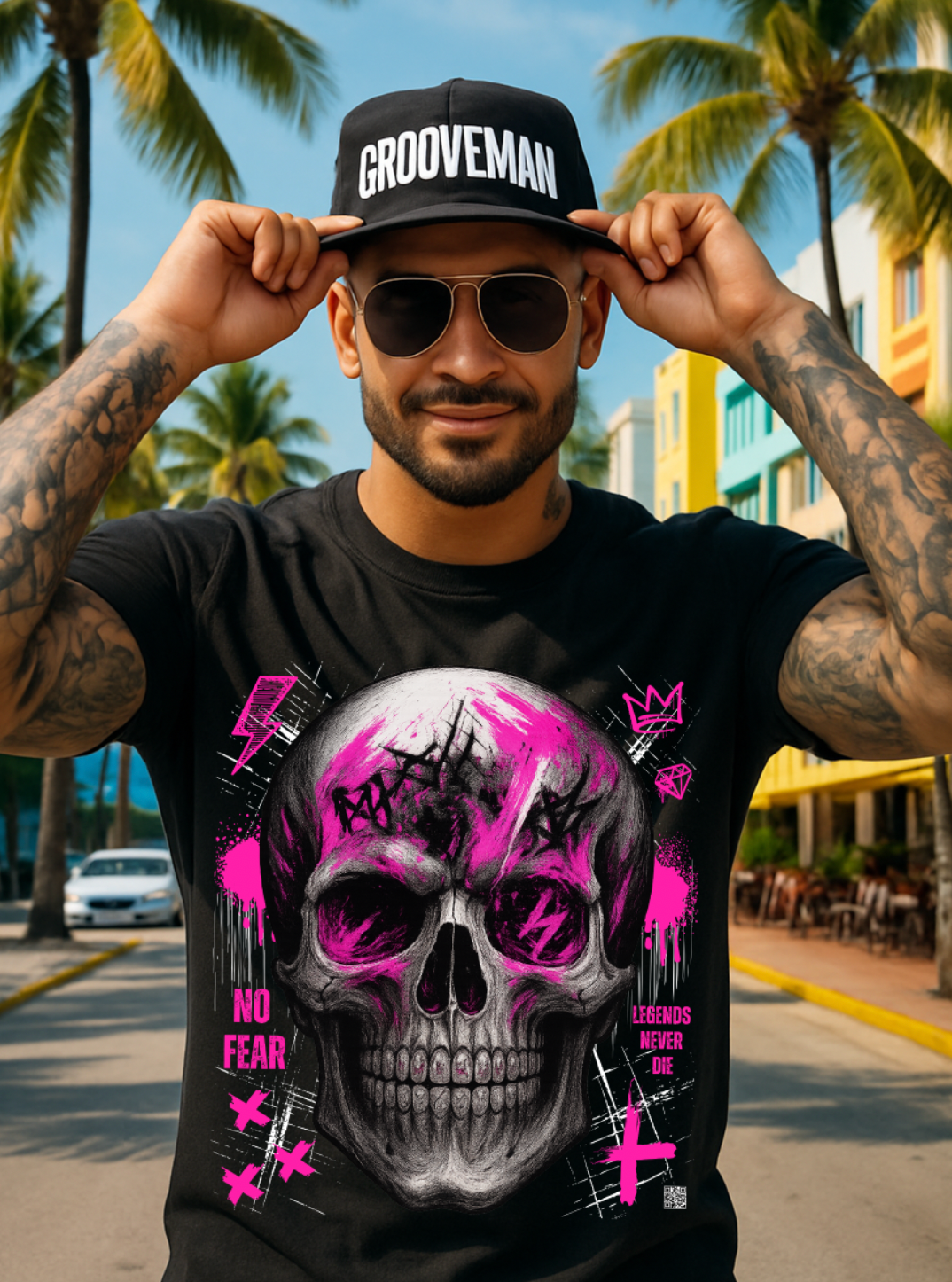 Skull Bling Rhinestone T-Shirt – Neon Pink Edition (Men’s Sizing Runs Large)