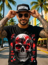 Men’s Black Skull Graphic T-Shirt – Red Streetwear Tee Matching Your Sneakers | Grooveman