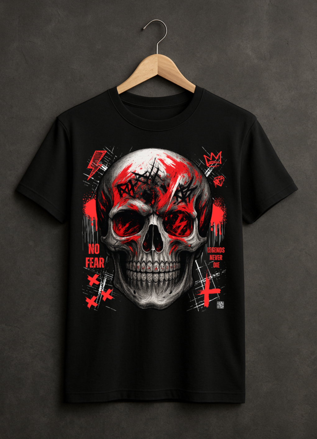 Men’s Black Skull Graphic T-Shirt – Red Streetwear Tee Matching Your Sneakers | Grooveman