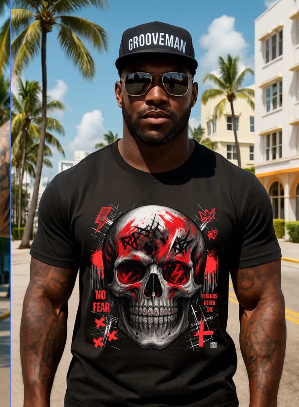 Men’s Black Skull Graphic T-Shirt – Red Streetwear Tee Matching Your Sneakers | Grooveman