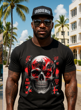 Men’s Black Skull Graphic T-Shirt – Red Streetwear Tee Matching Your Sneakers | Grooveman