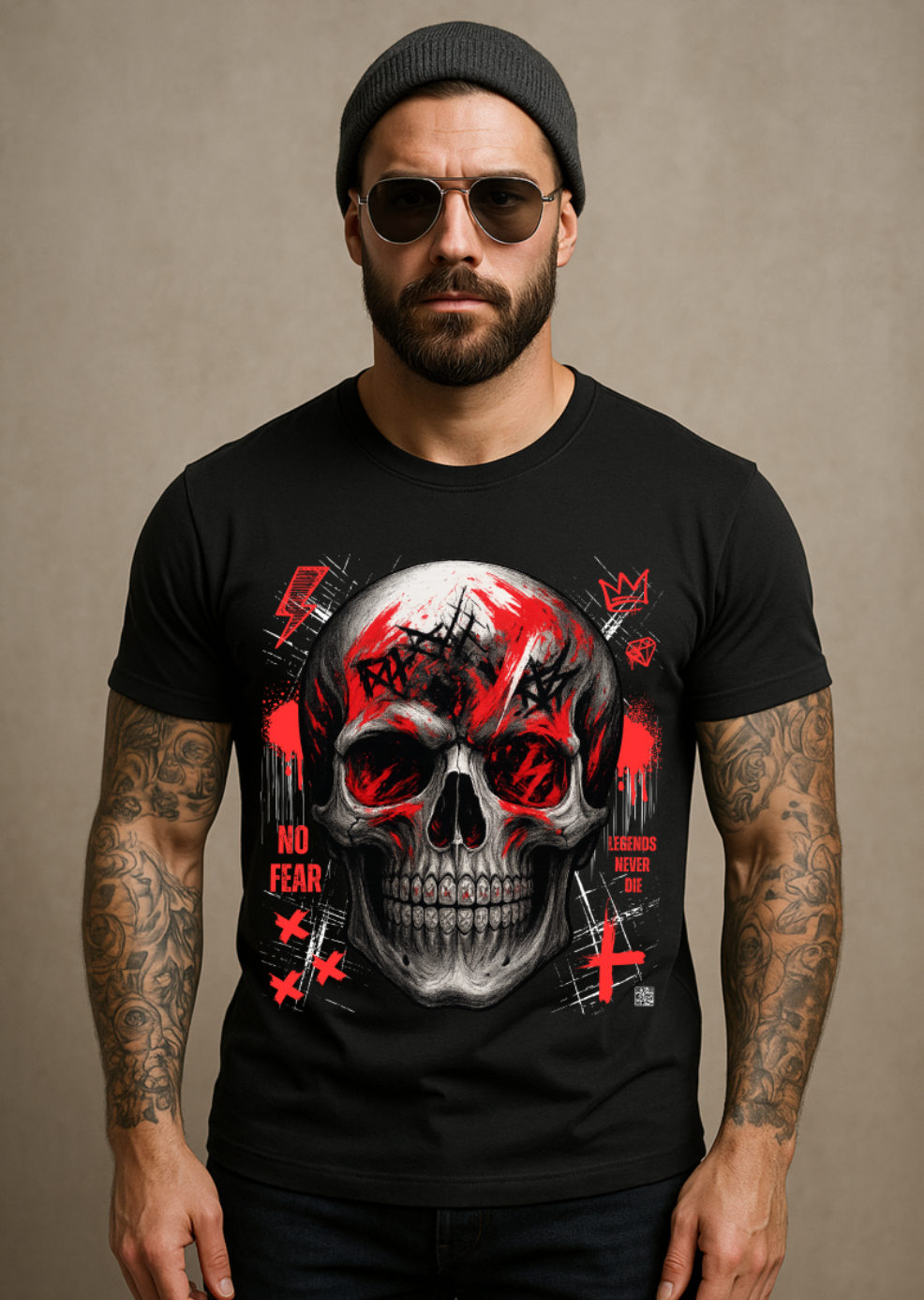 Men’s Black Skull Graphic T-Shirt – Red Streetwear Tee Matching Your Sneakers | Grooveman