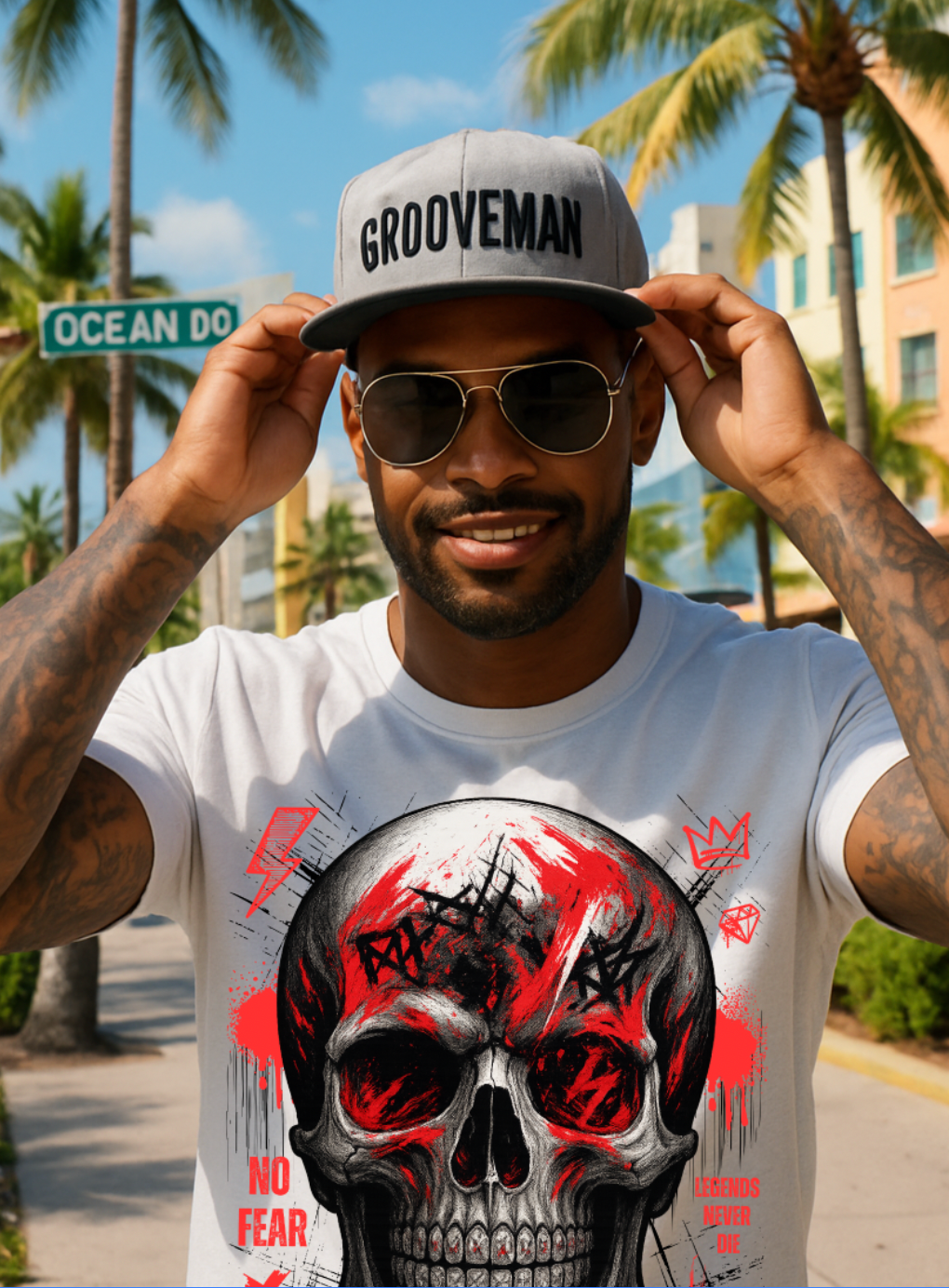 Men’s Black Skull Graphic T-Shirt – Red Streetwear Tee Matching Your Sneakers | Grooveman