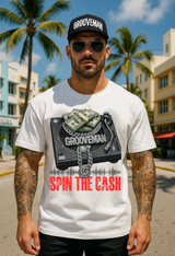 Grooveman Spin The Cash T-Shirt – DJ Turntable Money Chain Graphic Tee