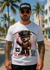 Grooveman Freddy Teddy Horror Streetwear T-Shirt – Graphic Bear with Chains & Sneakers