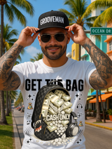 Grooveman "Get The Bag – Cash Only" Graphic T-Shirt – Money Backpack Diamond Streetwear Tee
