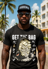Grooveman "Get The Bag – Cash Only" Graphic T-Shirt – Money Backpack Diamond Streetwear Tee