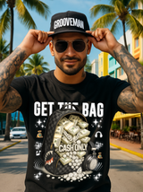Grooveman "Get The Bag – Cash Only" Graphic T-Shirt – Money Backpack Diamond Streetwear Tee