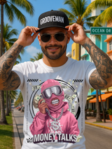Money Talks Graphic T-Shirt – Get Rich Streetwear Tee with Pink Ski Mask, Stacks & Cuban Chain