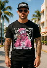 Money Talks Graphic T-Shirt – Get Rich Streetwear Tee with Pink Ski Mask, Stacks & Cuban Chain