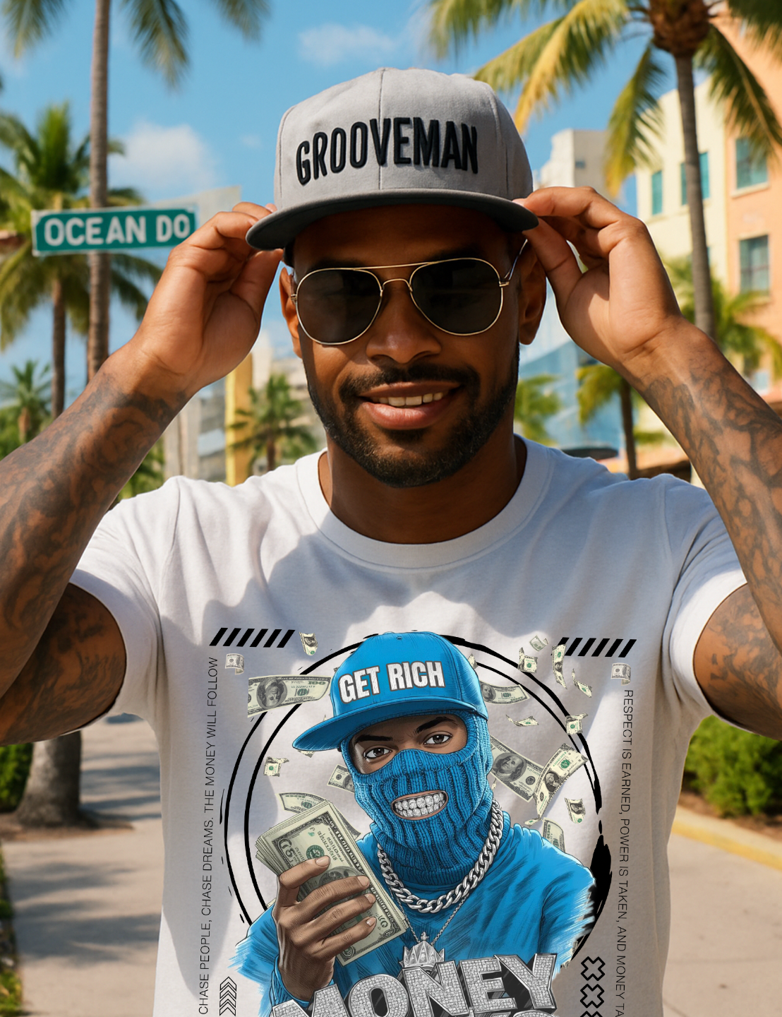 Money Talks Graphic T-Shirt – Get Rich Streetwear Tee with Ski Mask, Stacks & Cuban Chain