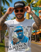 Money Talks Graphic T-Shirt – Get Rich Streetwear Tee with Ski Mask, Stacks & Cuban Chain