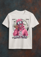Money Talks Graphic T-Shirt – Get Rich Streetwear Tee with Pink Ski Mask, Stacks & Cuban Chain