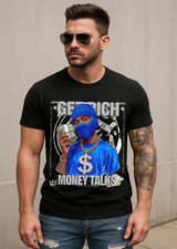 Money Talks Graphic T-Shirt – Get Rich Streetwear Tee with Royal Blue Ski Mask, Stacks & Cuban Chain