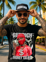 Money Talks Graphic T-Shirt – Get Rich Streetwear Tee with Red Ski Mask, Stacks & Cuban Chain