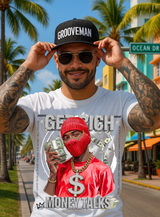 Money Talks Graphic T-Shirt – Get Rich Streetwear Tee with Red Ski Mask, Stacks & Cuban Chain