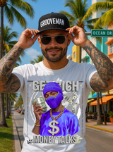 Money Talks Graphic T-Shirt – Get Rich Streetwear Tee with Purple Ski Mask, Stacks & Cuban Chain