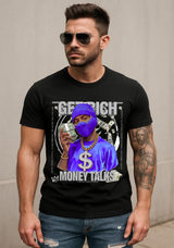 Money Talks Graphic T-Shirt – Get Rich Streetwear Tee with Purple Ski Mask, Stacks & Cuban Chain