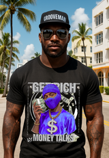 Money Talks Graphic T-Shirt – Get Rich Streetwear Tee with Purple Ski Mask, Stacks & Cuban Chain