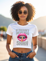 If You Don’t Pay My Bills Shhh Crop Tee – Bling Diamond Lips Graphic T-Shirt for Women