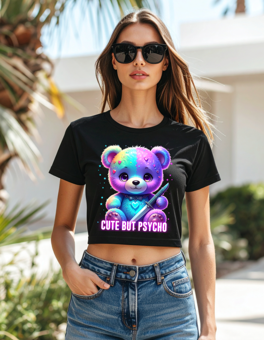 Bling Teddy Bear Crop Top T-Shirt – Diamond Teddy Graphic with Streetwear Vibes