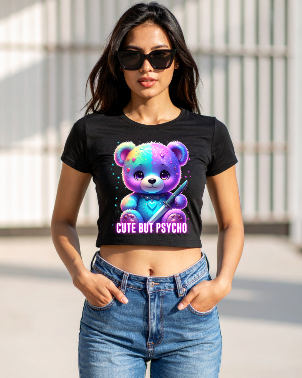 Bling Teddy Bear Crop Top T-Shirt – Diamond Teddy Graphic with Streetwear Vibes