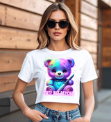 Bling Teddy Bear Crop Top T-Shirt – Diamond Teddy Graphic with Streetwear Vibes