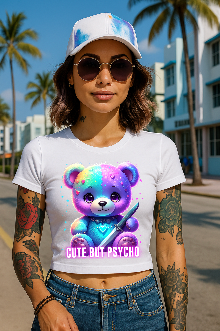 Bling Teddy Bear Crop Top T-Shirt – Diamond Teddy Graphic with Streetwear Vibes