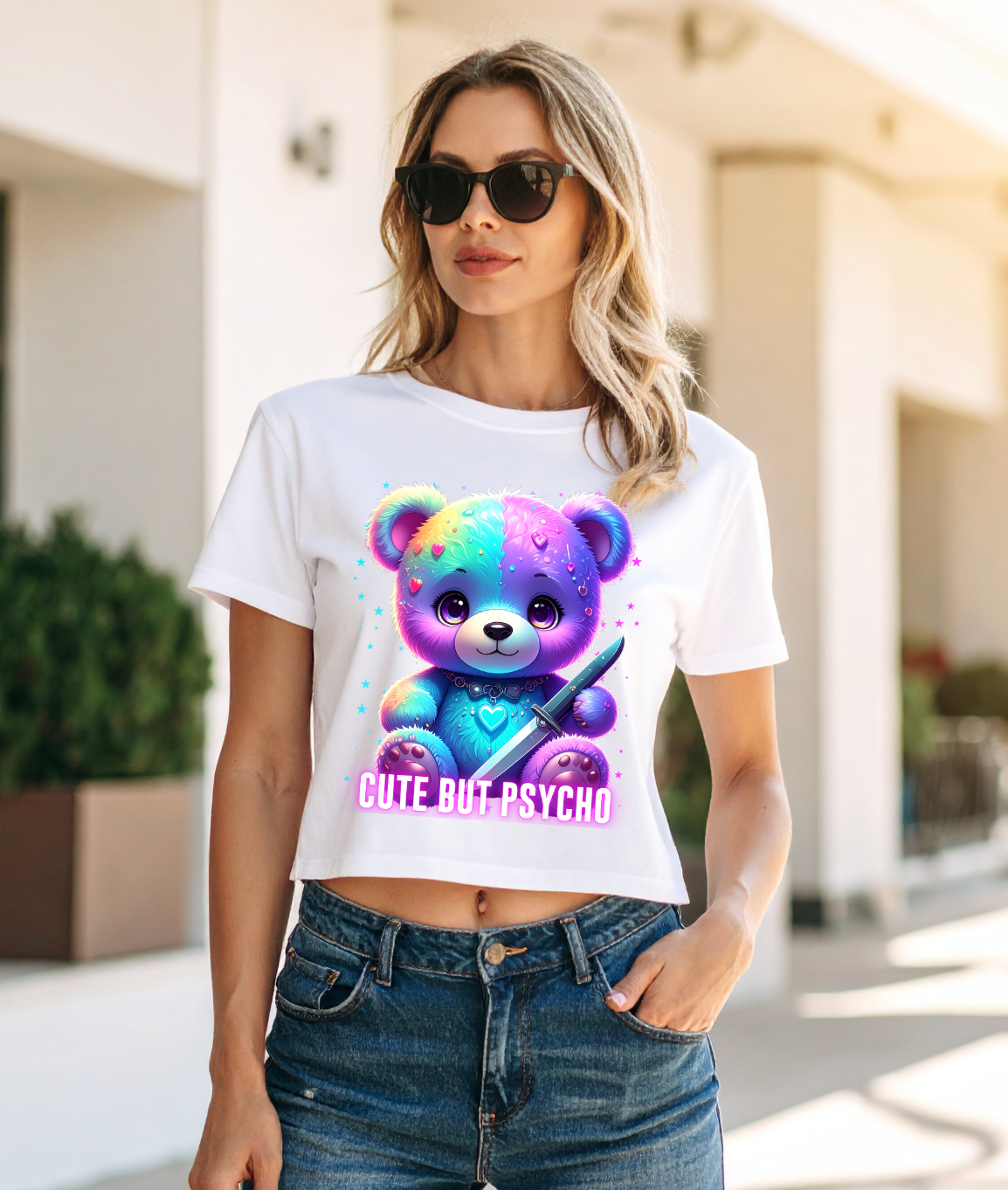 Bling Teddy Bear Crop Top T-Shirt – Diamond Teddy Graphic with Streetwear Vibes