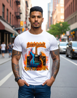 Men’s Rock Graphic T-Shirt 🔥 Electric Guitar & Flames | Rock Never Dies