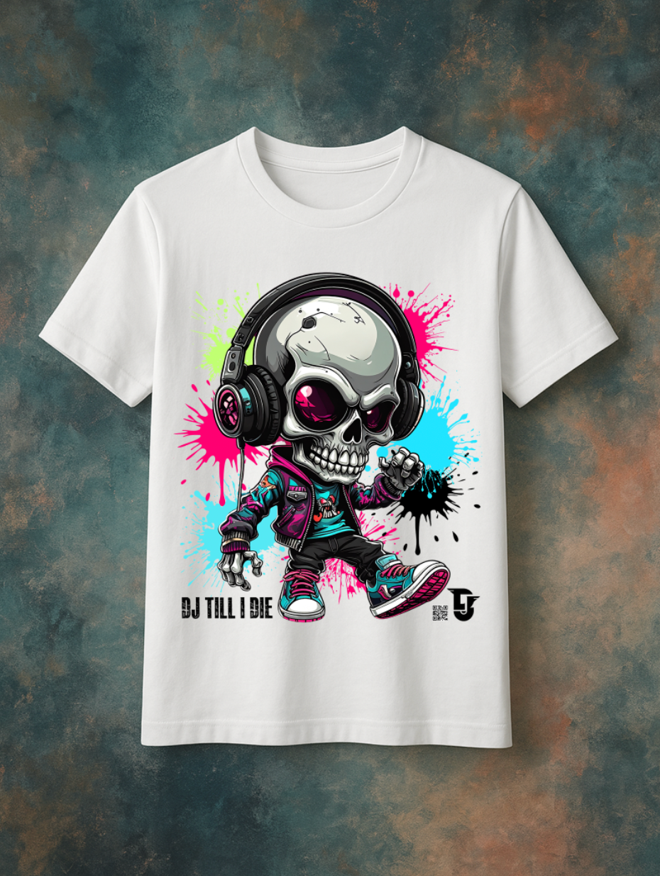 Men’s Neon Skull DJ Graphic T-Shirt – Headphones Glow Streetwear