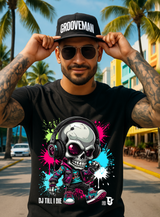 Men’s Neon Skull DJ Graphic T-Shirt – Headphones Glow Streetwear