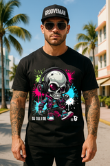 Men’s Neon Skull DJ Graphic T-Shirt – Headphones Glow Streetwear