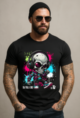 Men’s Neon Skull DJ Graphic T-Shirt – Headphones Glow Streetwear