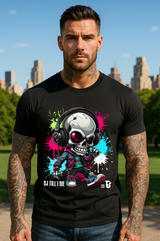 Men’s Neon Skull DJ Graphic T-Shirt – Headphones Glow Streetwear