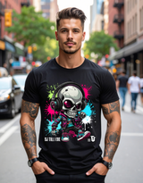 Men’s Neon Skull DJ Graphic T-Shirt – Headphones Glow Streetwear