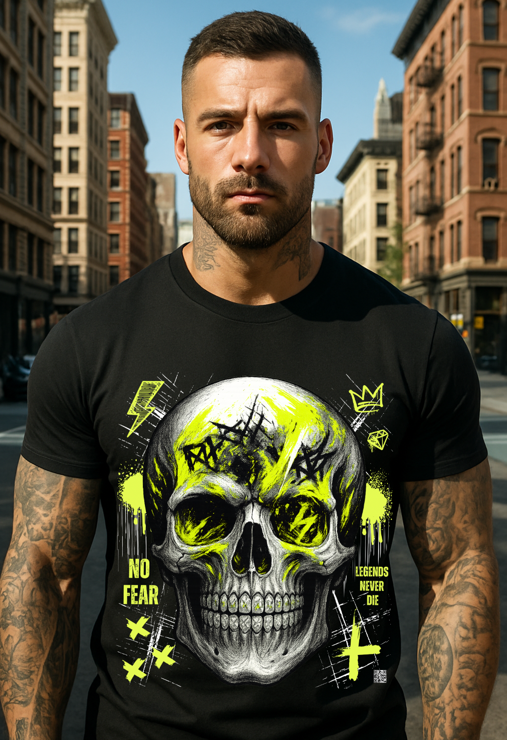 Skull Bling Rhinestone T-Shirt – Neon Yellow Edition (Men’s Sizing Runs Large)
