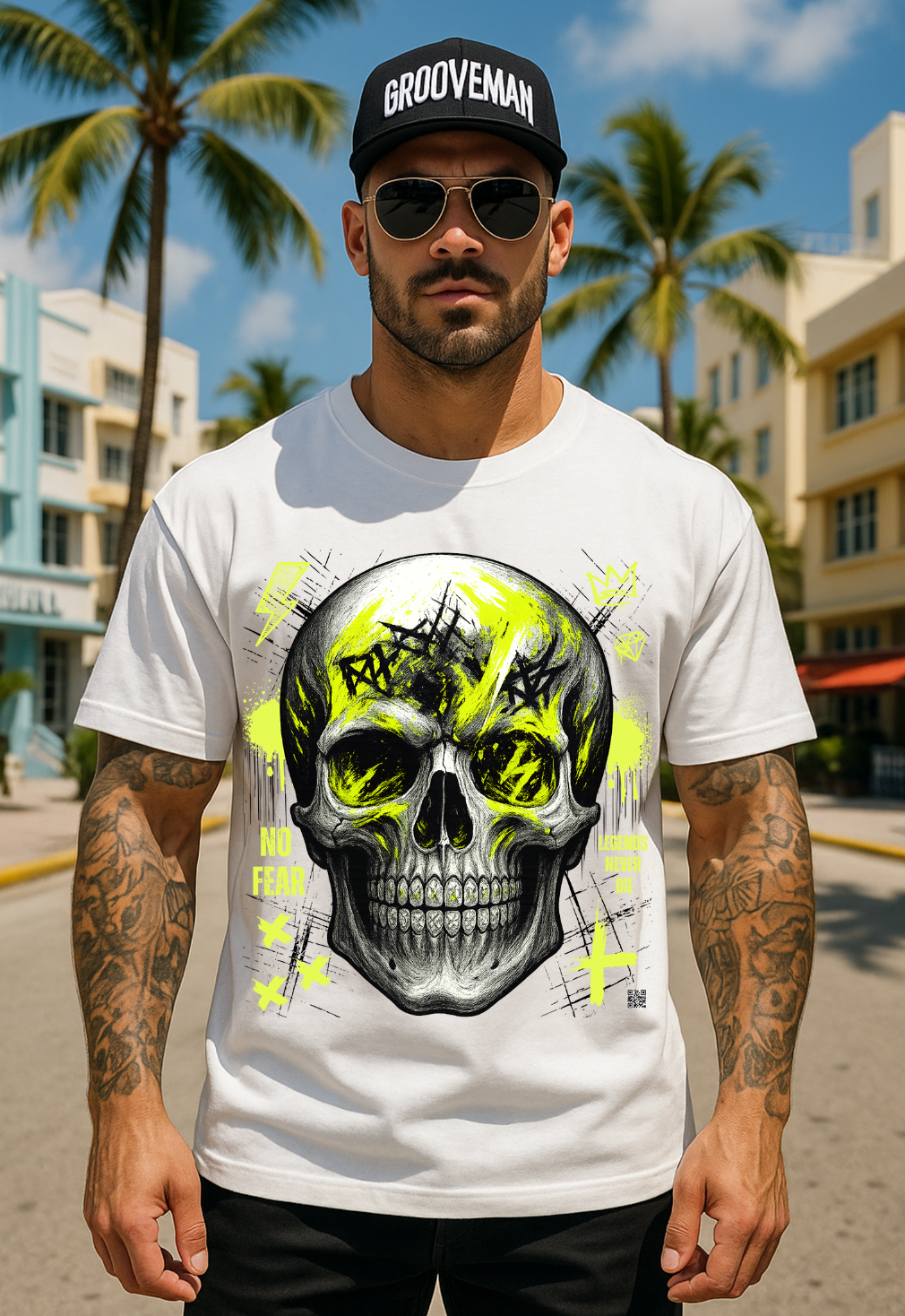 Skull Bling Rhinestone T-Shirt – Neon Yellow Edition (Men’s Sizing Runs Large)