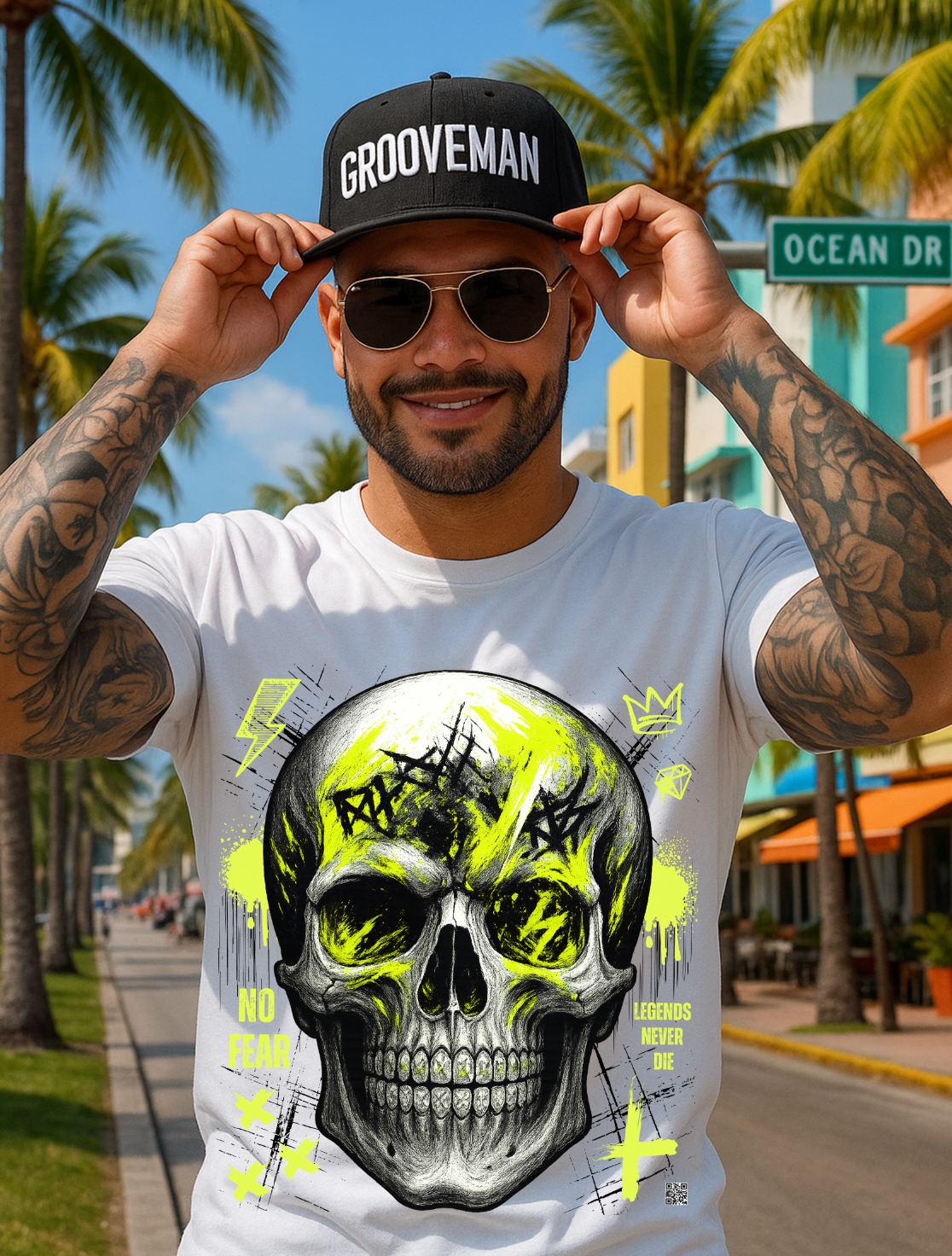 Skull Bling Rhinestone T-Shirt – Neon Yellow Edition (Men’s Sizing Runs Large)