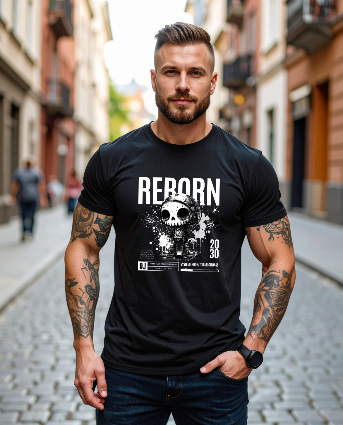 Skull Boy DJ – Black Collection T-Shirt (Black & White Drip Edition)