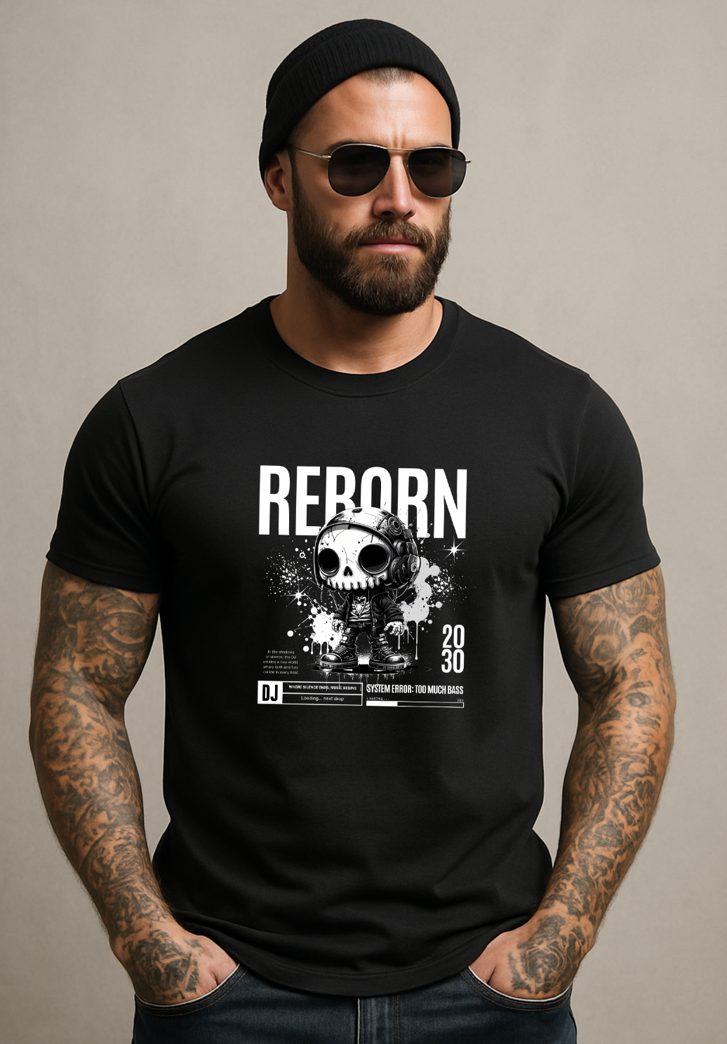 Skull Boy DJ – Black Collection T-Shirt (Black & White Drip Edition)