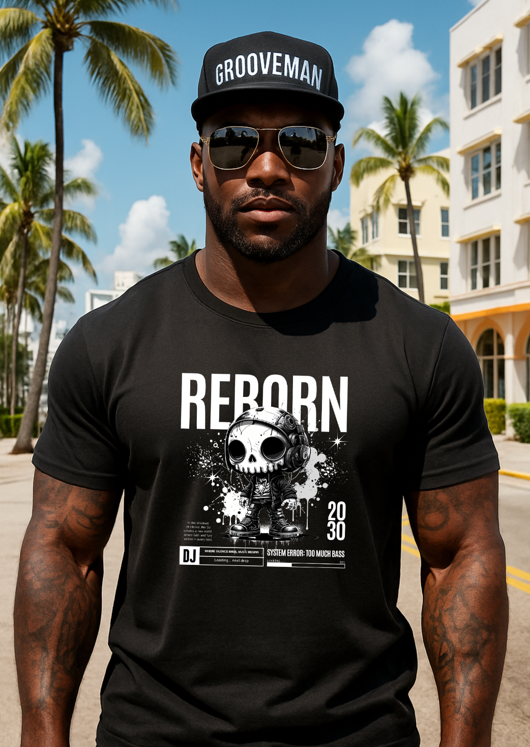 Skull Boy DJ – Black Collection T-Shirt (Black & White Drip Edition)