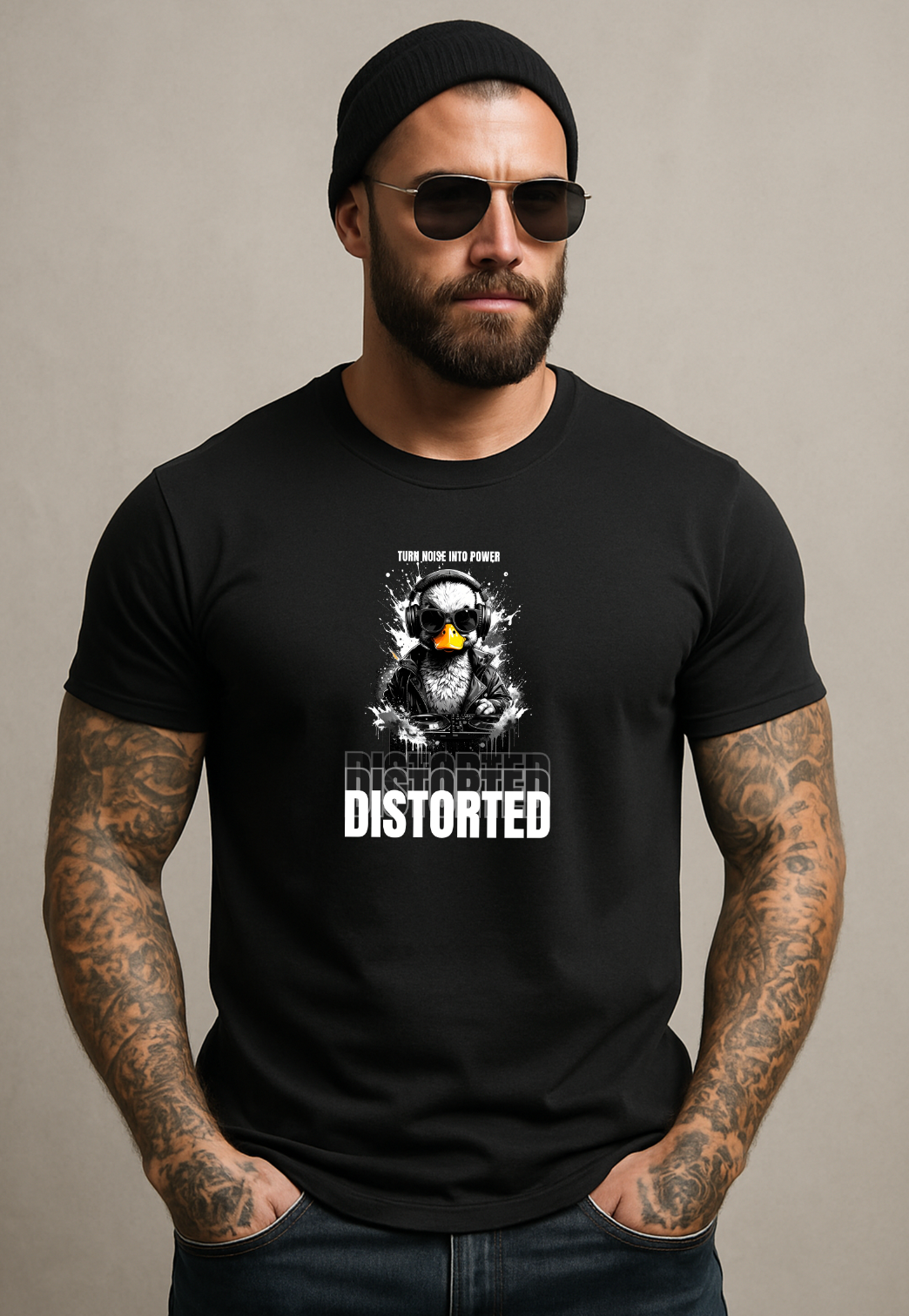 DISTORTED Duck DJ – Black Collection T-Shirt (Noise Edition) 🎧💀🦆