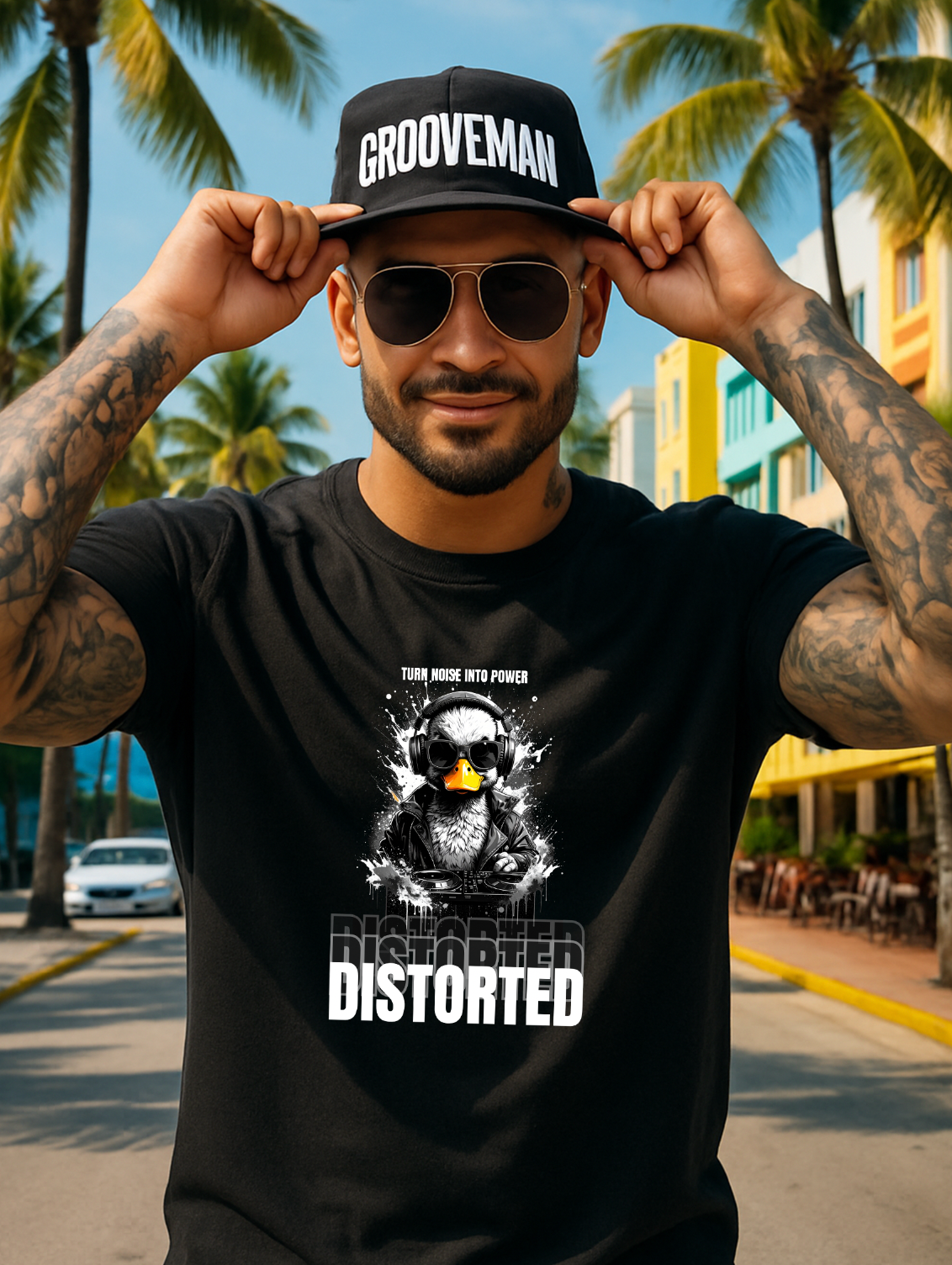 DISTORTED Duck DJ – Black Collection T-Shirt (Noise Edition) 🎧💀🦆